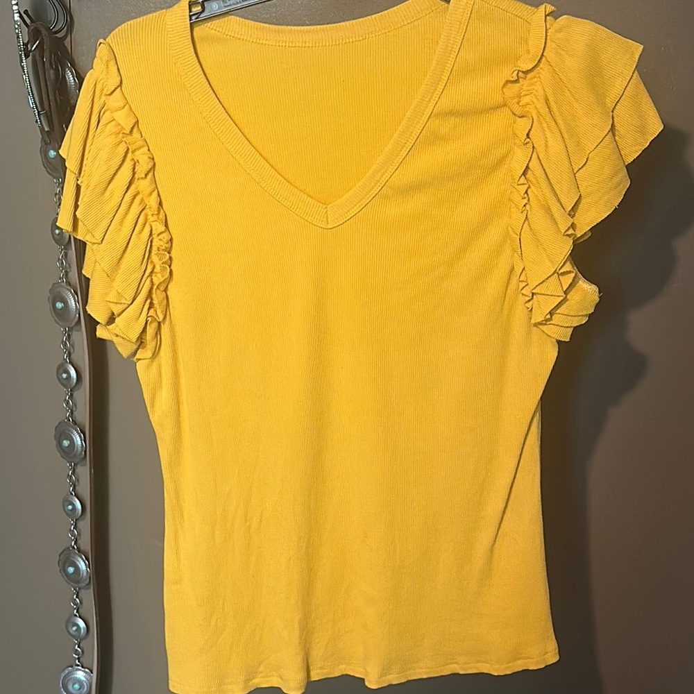 Yellow Ruffle Sleeve Top